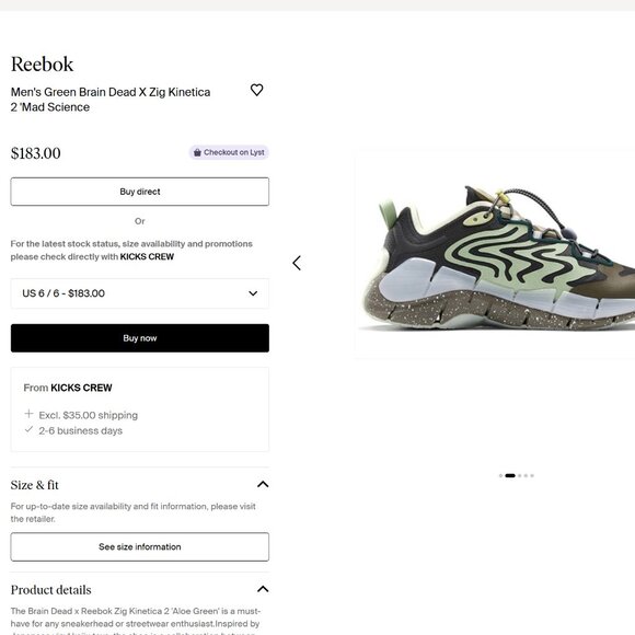 NWT REEBOK BRAIN DEAD x ZIG KINETICA 2 'Mad Science - Aloe Green' SZ 10 US MEN - Picture 10 of 10